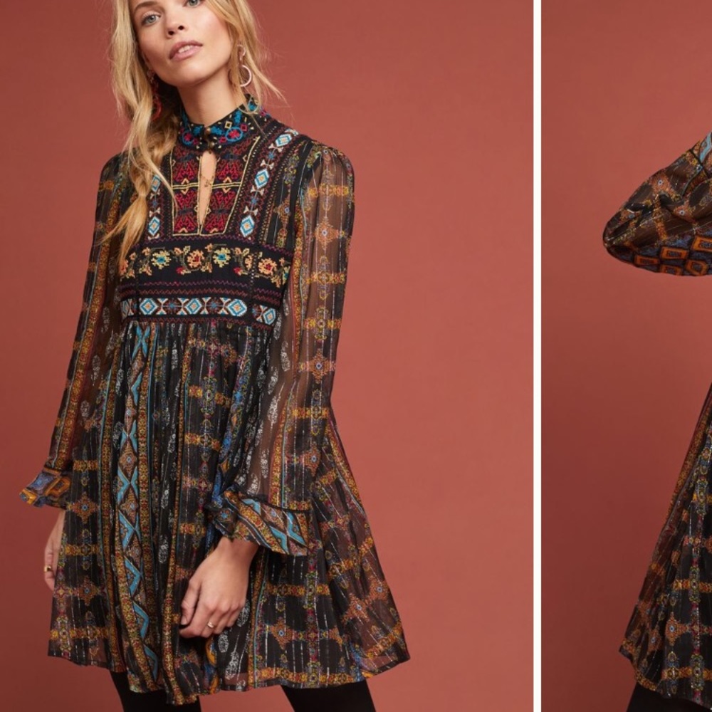 NWT Anthropologie Elina Embroidered Dress Sz 0